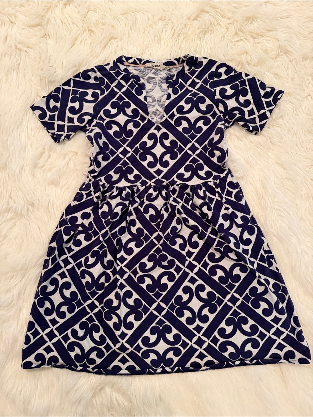 Boden Navy & White Short Sleeve Patterned Casual Dress
